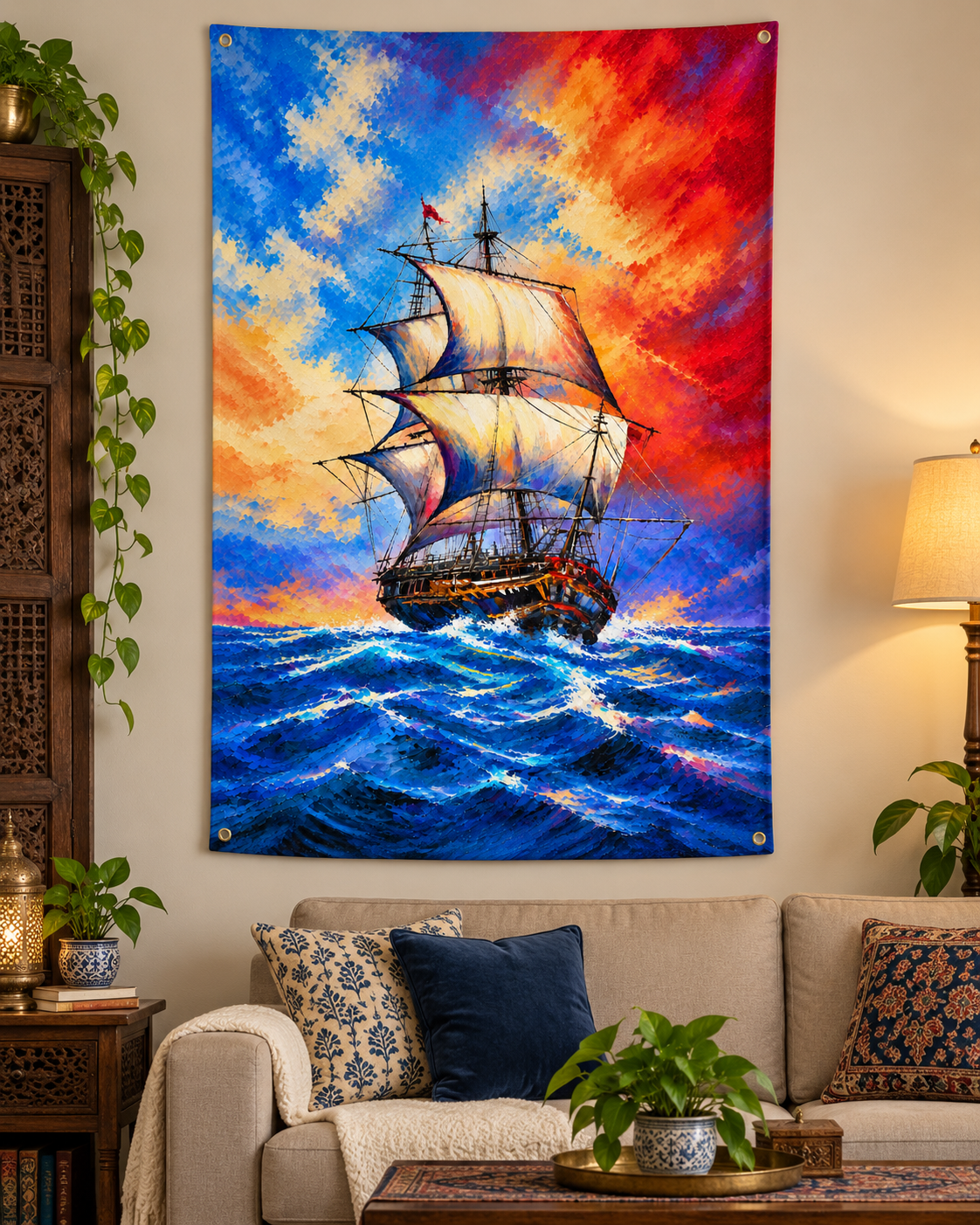 Artistic Boat Wall Tapestry