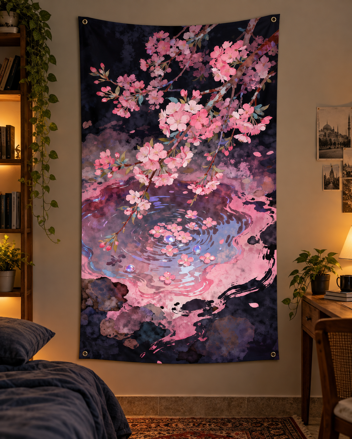 Cherry Blossom Waters Wall Tapestry