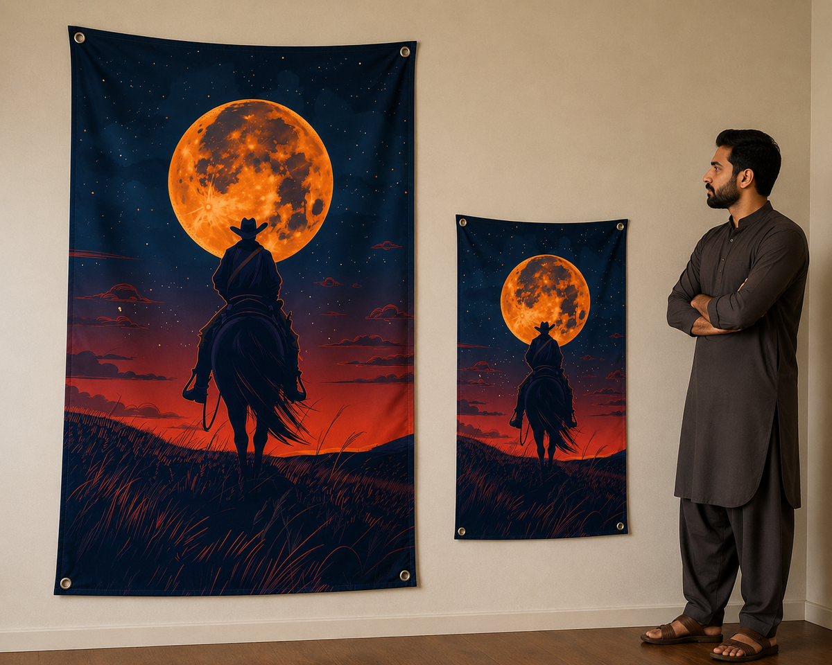 Horse Rider Moonlight Art Tapestry