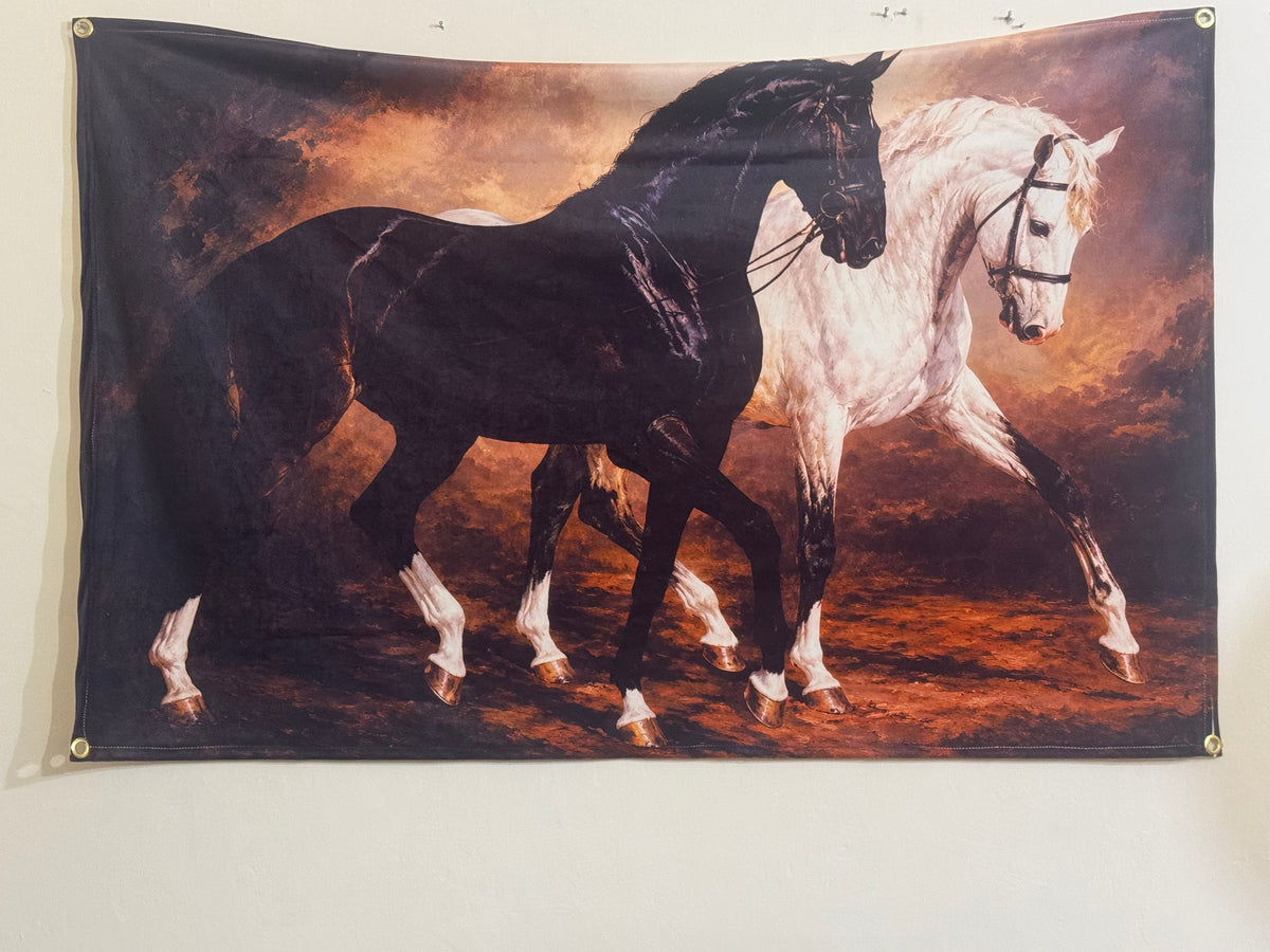 Black & White Aesthetic Horses Wall Tapestry